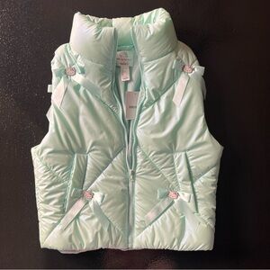 NWT Hello Kitty Forever 21 Mint Blue Quilt Charm Ribbon Puffer Vest Gilet Small